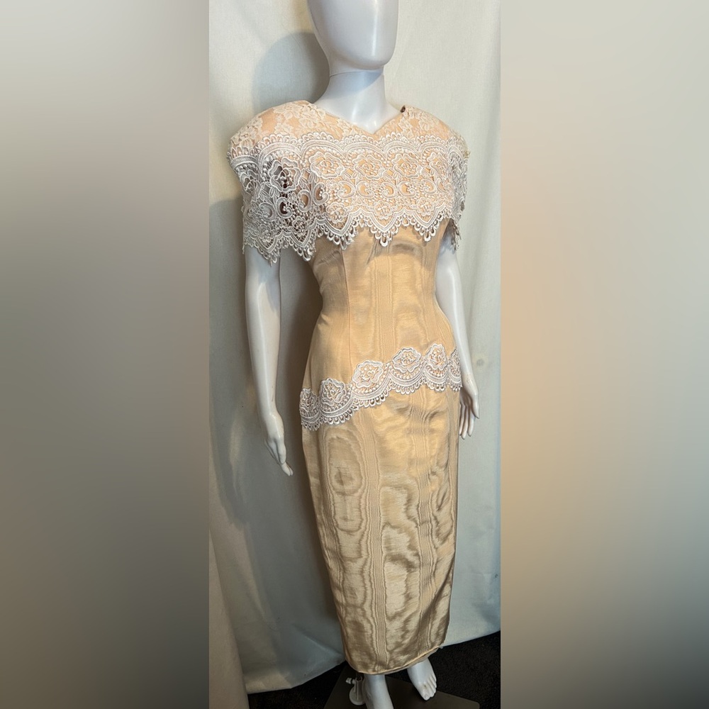 Rare Vintage Scott Mcclintock Sz 8 Lace Peach Midi Dress Cottagecore Tea Party